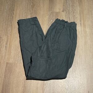 LOFT Linen Blend Paperbag‎ Waist Cropped Pants Olive Green MT EUC
